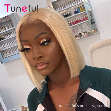 HD 613 Transparent Blonde Human Hair Full Lace Wig, Ombre Bob Half Lace Front Wig Human Hair, Blonde 613 Hd Lace Frontal Bob Wig